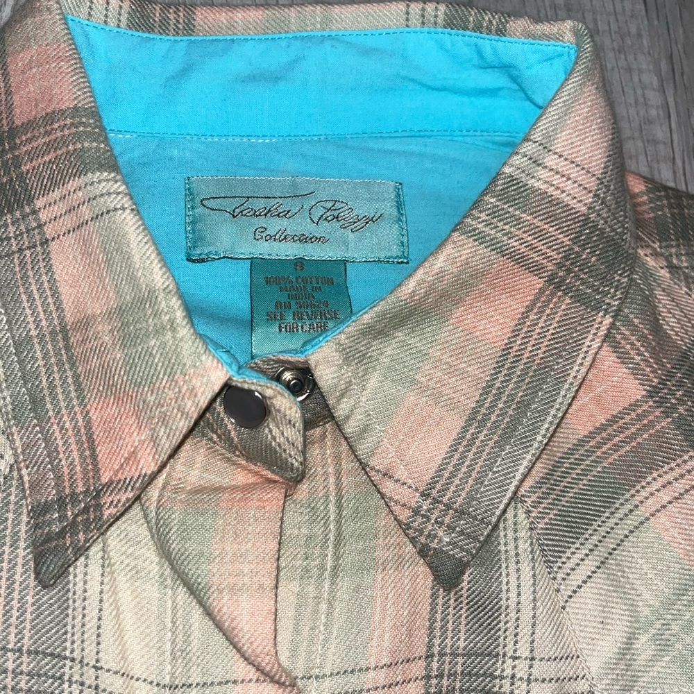 New Tasha Polizzi Western Pearl Snap button front warm flannel Shirt pink/gr… - Picture 9 of 16